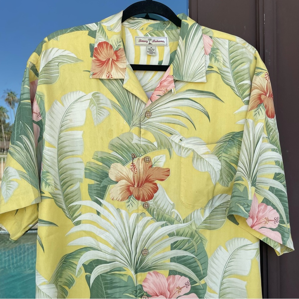 Tommy Bahama Yellow Floral Hawaiian Silk Shirt M